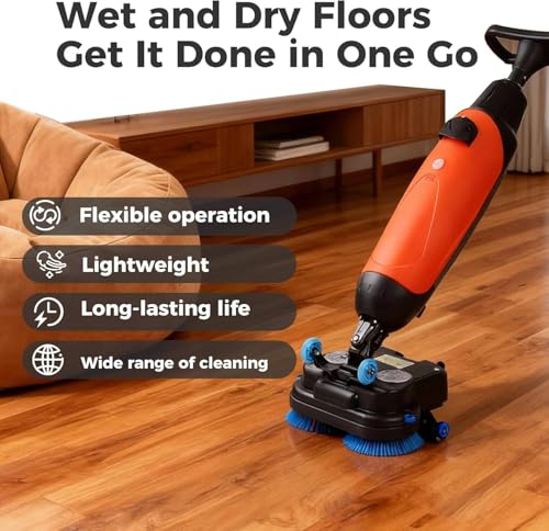 Estropajo portátil para suelos comercial, mini estropajo de grado profesional, rotación de 360°, ancho de limpieza de 17 pulgadas para el hogar, oficina, baño y pequeños espacios comerciales