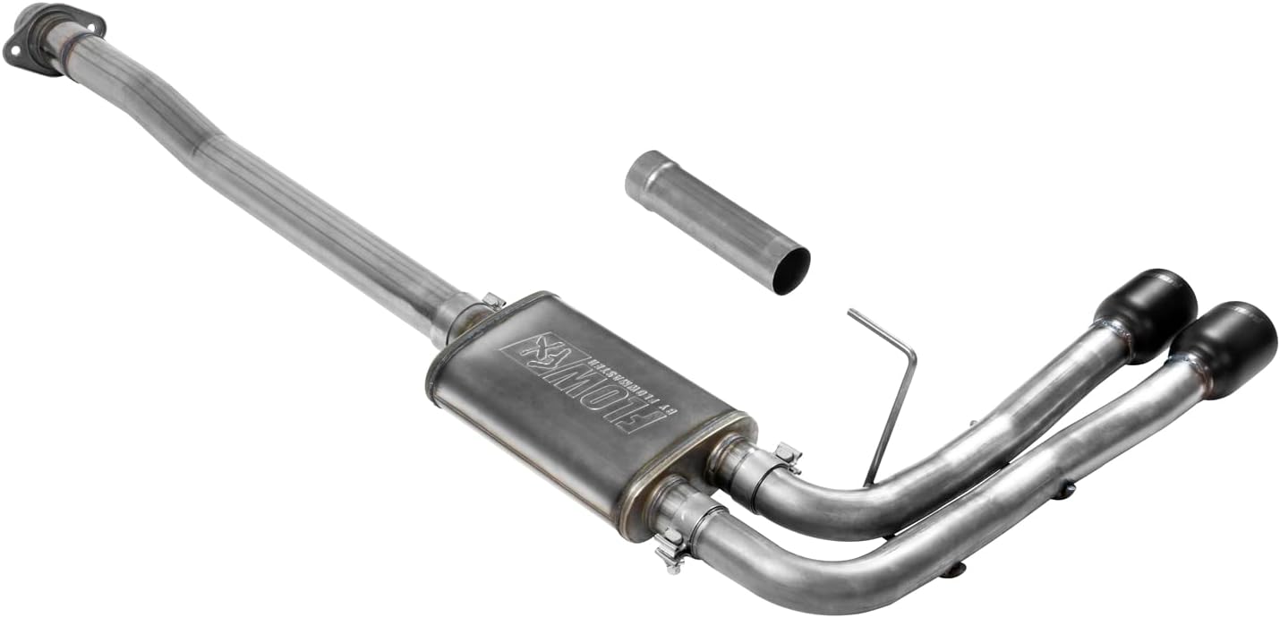 Flowmaster 717785 FlowFX Cat-Back Exhaust Kit Dual 2.5 Inch 409 Stainless Steel 4 Inch Black Ceramic Stainless Tips Compatible with 2015-2020 Ford F-150 2.7L 3.5L 5.0L Except Standard Cab Short Bed