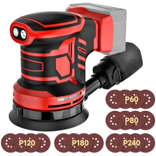 5-Inch Random Orbital Sander, Cordless Sanding Machine Compatible with Milwaukee 20V Battery(NO Battery), Brushless Electric Sander with Dust Collector (Dark Red)