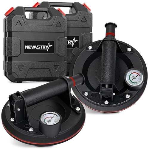 Image of 600 lbs Heavy Duty Suction Cup with Pressure Gauge, 8 inch Manual Suction Lifter for Glass, Tiles, Windshield, Metal Panel Installation, 600 lbs Lift Capacity(2 PCS), Non-Slip Handle, Safety Red Line