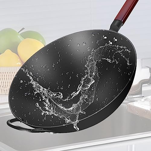 Wok de acero carbono tradicional con mango de madera y acero miniatura 4