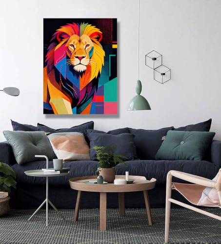 Tableau Lion Pop Art style halftone multicolore grand format 70x90cm mural - 4