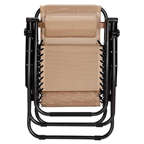 Idealchoiceproduct 2-Pack Tan Color Zero Gravity Outdoor Lounge Chairs Patio Adjustable Folding Reclining Chairs With Free Cup/Drink Utility Tray #TOP4