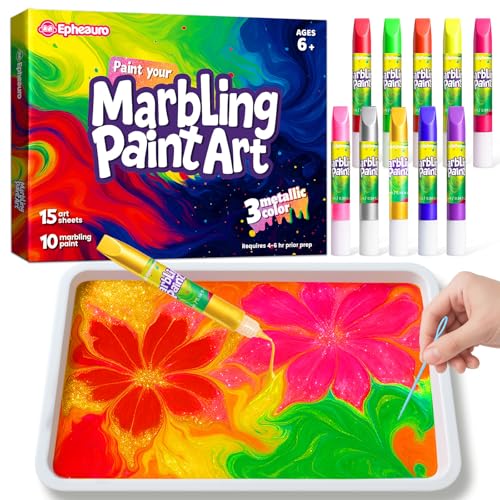 Epheauro Kit de Pintura Marmoleada en Agua para Niños – Oro, Plata y Oro Rosa Metálicos, Manualidades para Niñas y Niños, Regalo Creativo de 6 a 12 Años