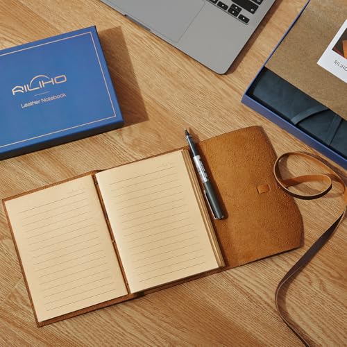 Image of RILIHO Leather Journal Notepad, Small Notebook 4.8x6.5 Inches, Mini Journal, Retro Premium Planner, Lined Diary Vintage Style, Ideal for Women and Men, Artists, Travelers, Grey