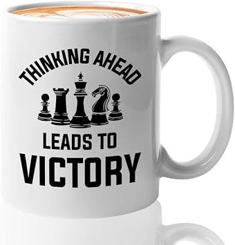 Chess Player Coffee Mug 11oz White - Thinking Ahead to Veectory! - Chess Lover Gift Friend Board Game Athlete Sport Strategy Game Hobby Chess Enthusiast Chess Tactics Player