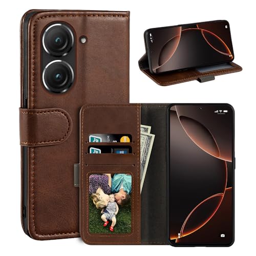 UOGNADGD ���U�[�t���b�v�J�o�[ Asus ZenFone 10 �Ƃ̌݊������� �J�[�h�X���b�g�t���E�H���b�g�P�[�X�A�}�O�l�b�g�N���[�W���[�A�L�b�N�X�^���h�ARFID�ϏՌ��t�H���I (�_�[�N�u���E��)