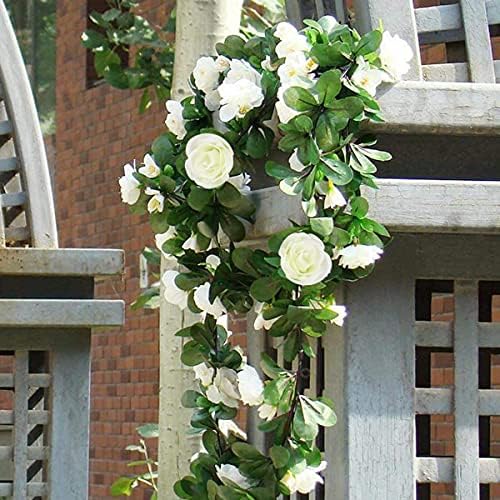 TYPHEERX Artificial Rose Vine Flower Garland Plant for Hotel Wedding Party Craft Decoration (White)