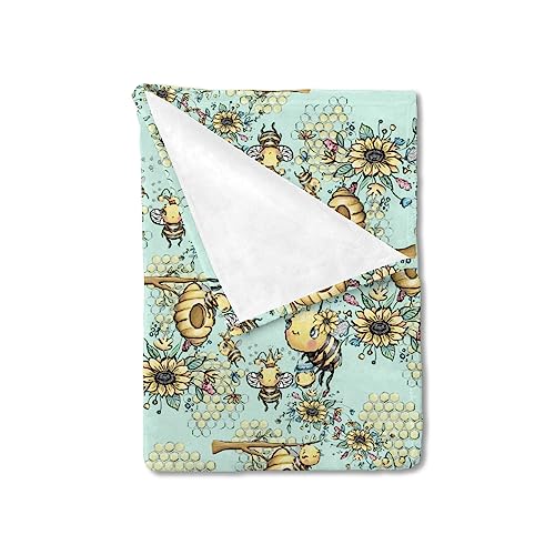 Image of HawSkgFub Baby Toddler Girl Queen Bee Honeycomb Sunflower Blanket Gift, Nursery Bumblebee Honey Flannel Fleece Bed Swaddling Cloth, Flower Soft Lightweight Newborn Baby Shower Kid Crib Bedding 30 x 40