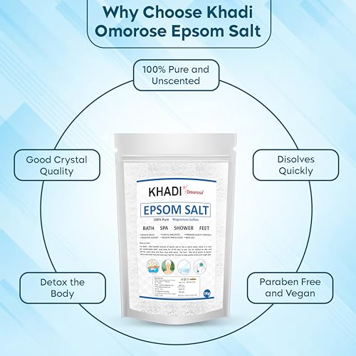 Image of Khadi Omorose Epsom Bath Salt Crystal and Bath |1 Kg | For refreshing bath soak | Foot Spa | Relieves aches & pain