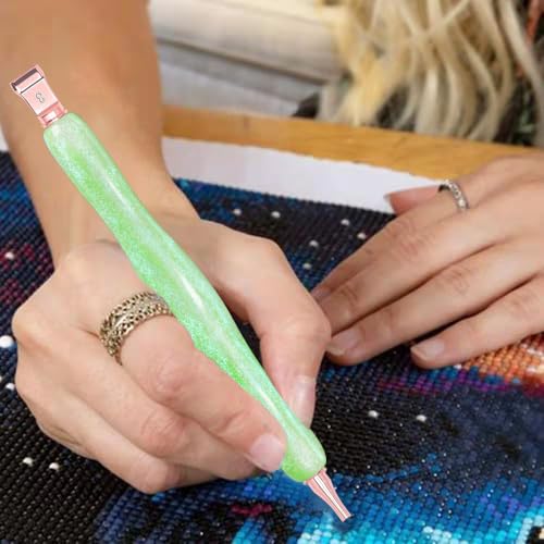 Image of Praise V Do Diamond Painting Art Drill Pen Kit with Screw Stainless Steel Rose Metal Tip Nibs Placers Roller Tool Accessories, Ergonomic Diamond Art Pen for 5D Diamond Paint Bead Dot Green