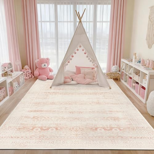 LAISE 5x7 Pink Area Rugs for Nursery Rug Ultra Soft Washable Rug for Baby Girl Decor Cute Low Pile Carpets for Dorm Kids Playroom Living Room Bedroom Dining Room Powder Room(Pink 5x7) - Image 4