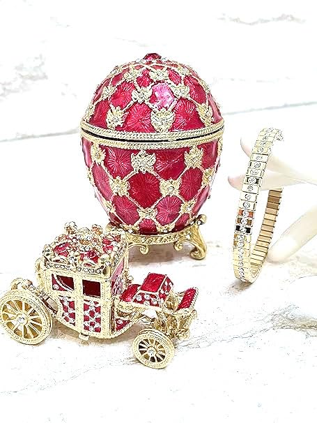 Boîte à bijoux œuf de Fabergé rouge en or protégez vos bagues avec ce collier