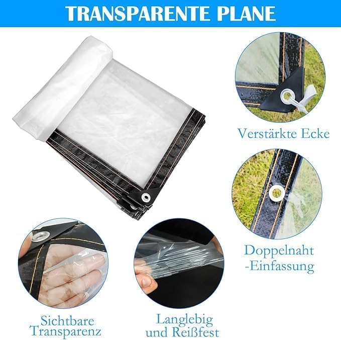 Plandeka Przezroczysta z oczkami 1,5 x 2m Plandeka wodoodporna odporna na warunki atmosferyczne składana plandeka uniwersalna na meble ogrodowe, rośliny, do szklarni Lona Transparente Con ojales