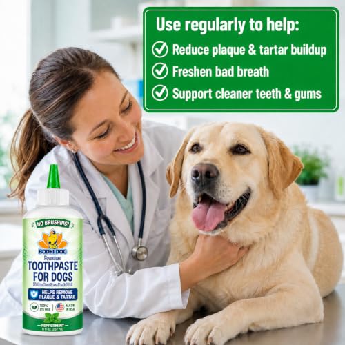 Bodhi Dog Pet Dental Gel - Toothpaste for Dogs & Cats - Plaque Remover & Breath Freshener - Thicker Formula - Safe & Non-Toxic - Helps Prevent Tartar Build-Up - Made in USA (8 Fl Oz)