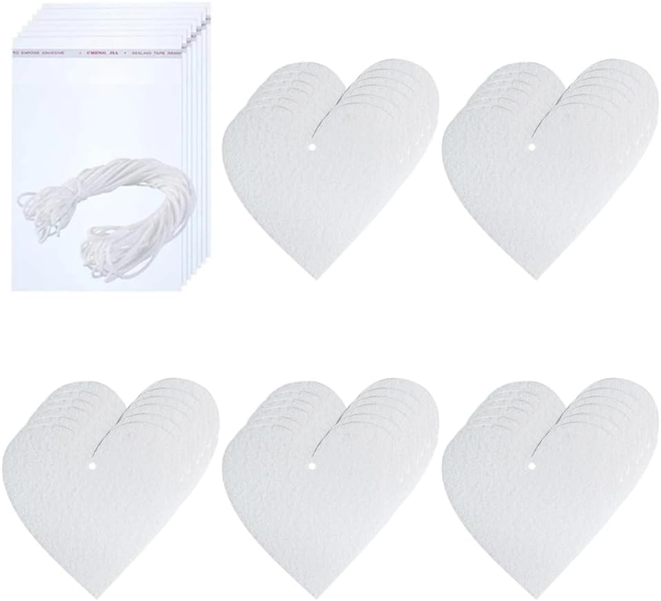 DONGKER 30 PCS Sublimation Freshener Blanks,DIY Car Scented Hanging Felt Sheets with Self-Adhesive Bags & 15m Hemp Ropefor Car Living Room Bathroom Fresh Air