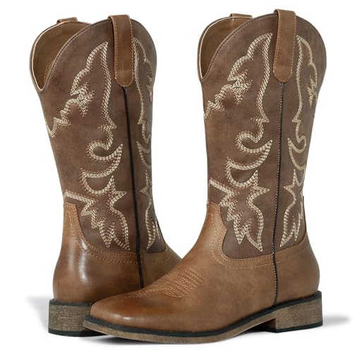 J's.o.l.e Square Toe Cowboy Cowgirl Boots for Women Mid Calf Ladies Fashion Embroidered Western Boots2