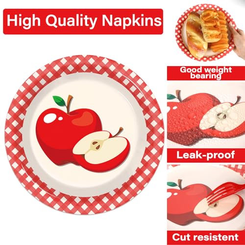 Image of Qyeahkj 100 Pcs Apple Party Supplies Back to School Plates and Napkins Fruit Themed Decorations Apple Birthday Tableware Set Disposable Dinnerware Decor Serves 25 Guests