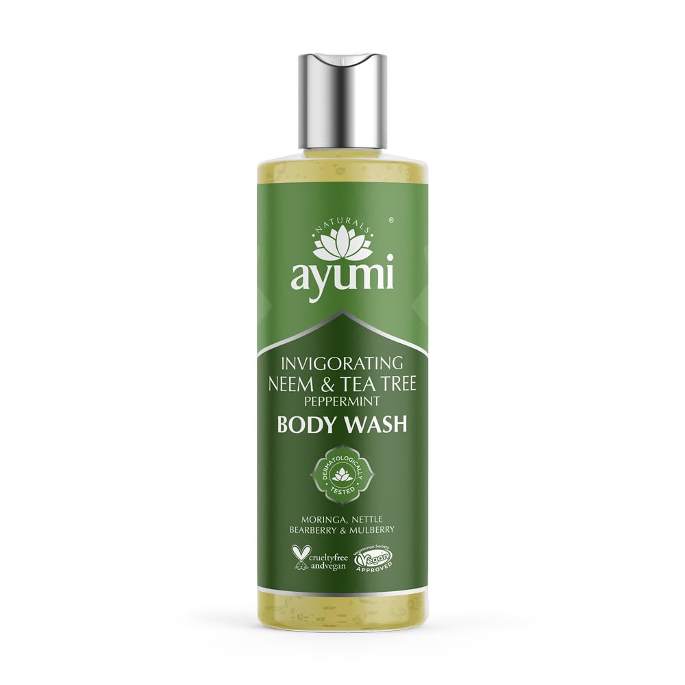 Ayumi Neem Body Wash for Oily Skin | Acne Body Wash with Tea Tree Oil | Itchy Skin Wash with Nettle Extract | Moisturising Shower Gel with Moringa Oil | Womens & Mens Shower Gel | 1x250 ml