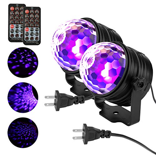 UV LED Black Party Lights, Jhua 6W Disco Ball Light, DJ Disco Lights with Remote Control & Self-Propelled, Sound Activated Lights for Home Room Christmas Dance Parties Birthday and Wedding - (2 Pack)