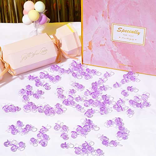 Image of XINHUIDALSQ 150 Mini Acrylic Pacifiers for Baby Shower Girl Game, 0.86 Inch Bulk Chupones para Gender Reveal Party Favors Table Decoration (Purple)