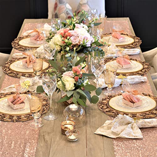 Maoname 14" Antique Gold Charger Plates With Embossed Rims, Set Of 6, Plastic Plate Chargers For Dinner Plates, Table Setting #TOP4