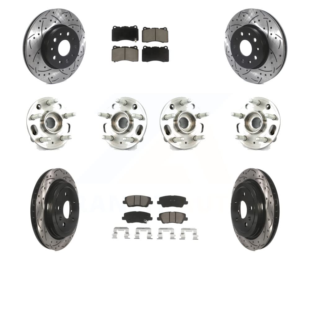 Transit Auto - Front Rear Hub Bearings Assembly Coated Disc Brake Rotors And Ceramic Pads Kit (10Pc) For Cadillac CTS With 17" Factory Wheels KBB-119974