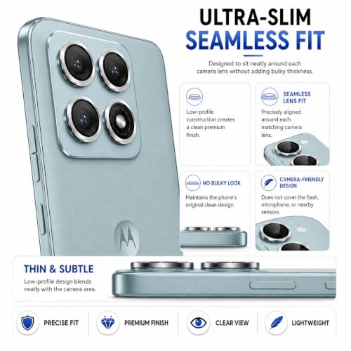 Image of ArmourPro Camera Rings Tempered Glass for Motorola Edge 70 Pro Plus, Tough HD Individual Aluminum Alloy Rings 9H Camera Cover, Scratch-Resistant,Camera Lens Protection| Silver, 1 Pack
