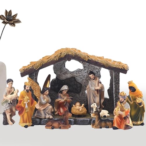 Genérico 12 Piezas Pesebre De Navidad Completo | Belén De Navidad con Figuras | Estatua del Nacimiento De Jesús | Juego De Estatua De Belén De Resina | para Decoración De Mesa De Escritorio
