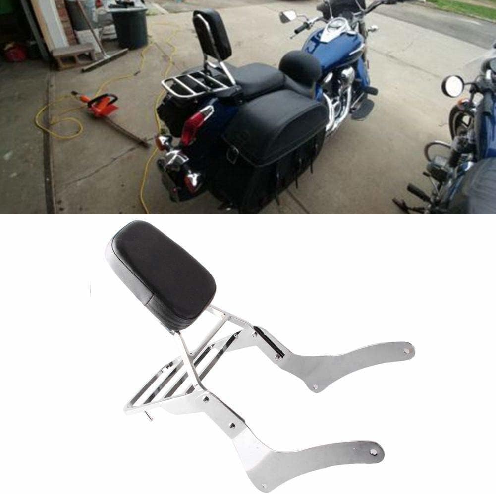 Comfortable Leather Backrest Sissy Bar + Luggage Rack Pad Compatible With Kawasaki Vulcan 900 VN900 1996-2018 (Chrome) (Chrome)