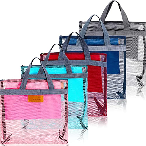 Tudomro 5 Pieces Mesh Shower Bag Caddy Tote Portable Quick Dry Tote Bag Lightweight Hanging Toiletry Bath Organizer for College Dorms Gym Swimming Beach Travel Games Sports