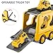 TEMI Construction Truck Toys Cars for Toddlers 3-5 - 7-in-1 Friction Powered Vehicle Toy 3 4 5 6 Year Old Boys, Carrier Transport Trucks Kids Years, Car Set Age 3-9 Boys and Girls