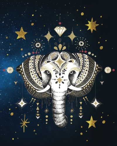 Elephant Galaxy Bullet Journal: 8 x 10 Galaxy Bullet Journal with Gold Stars - Blank Notebook, 1/4 inch Dot Grid with 160 Pages, Sturdy Matte ... Watercolor Constellations Stars Galaxy Diary