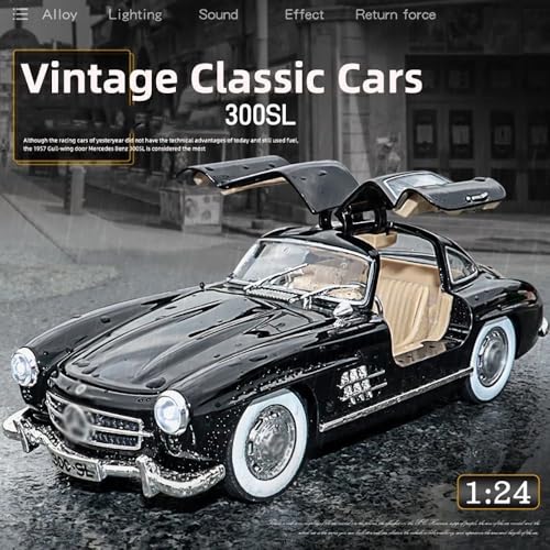 Image of 1:24 SL300 Vintage Toy Car Classic Model Toy Car for Kids Diecast Metal Cars Light Sound Pullback Openable Door