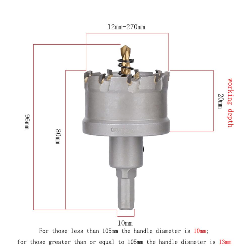 Sierra de corona TCT Broca de sierra de corona con punta de carburo de tungsteno de 12-270 mm para herramientas de perforación de cortador metalúrgico de placa de hierro de acero inoxidable, 140 mm