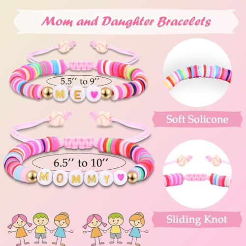 Image of First Day of School Kindergarten Preschool Gifts for Girls, Mommy and Me Matching Bracelets Set, Back to School Gifts for Daughter from Mom