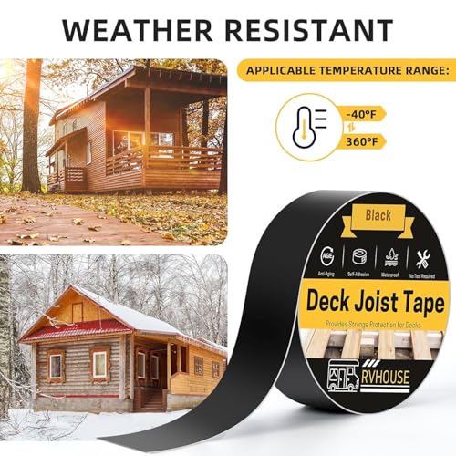 Image of Deck Joist Tape, 4 in x 50ft Waterproof Butyl Flashing Tape, 2 Pack | UV-Resistant Butyl Sealant Protects Wood Joists, Beams, Rv Roofs and Outdoor Decks from Water, Moisture and Weather Damage