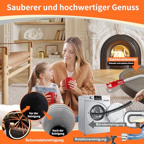 Kaminbürste Stange Set 6M,Kamine Und Trocknerrohre Reinigen,Schornsteinen mit einem Durchmesser von 15-45cm entfernen,Kaminreinigungsstab Reinigungsbürste 6-18Feet