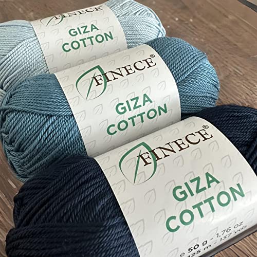 Finece Giza Cotton, 100% Mercerized Giza Cotton Yarn, Super Fino 1 Yarn For Crocheting And Knitting 2X1.76 Oz (2X50G) / 2X137 Yrds (2X125M) (2 Skeins, 1039 - Jean Blue) #TOP3