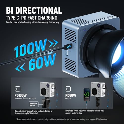 NEEWER HB80C RGBWW LED Video Light with Built-in 72Wh Battery & 100W PD Fast Charging, 80W Mini RGB COB Continuous Output Lighting Bowens Mount Handheld Spotlight 2500K-7500K, 10400lux/m, 18 Effects