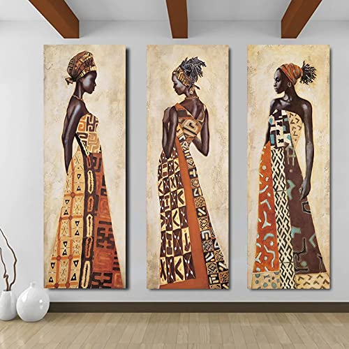 Peinture impression sur toile femme noire d'Afrique 30x90cm déco