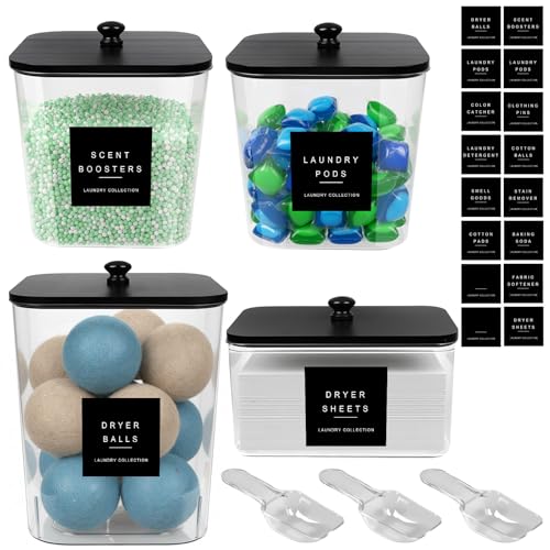 POLRAI 4 Pack Laundry Pod Containers and Dryer Sheet Holder