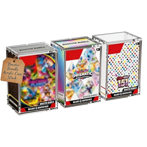 Booster Bundle Acrylic Case 3 Pack Magnetic Booster Bundle & Build and Battle Box Protector Display Case 5mm Thick Clear Acrylic Storage Box with 3mm Magnet Lid Stackable Collector Protection