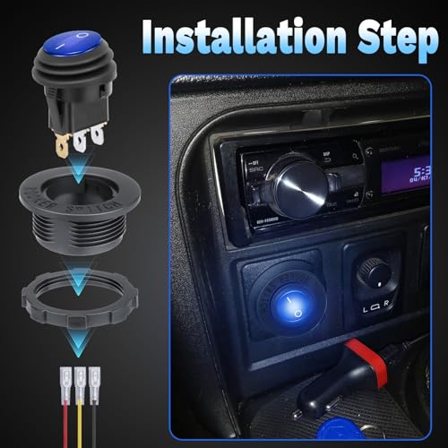 Image of BFXM Round Rocker Switch, Toggle Switch 12V, On Off Switch, SPST 3 Pin | Waterproof LED Lighted Automotive Power Switch, Marine Toggle Switch ,Automotive Replacement Electrical System Switches