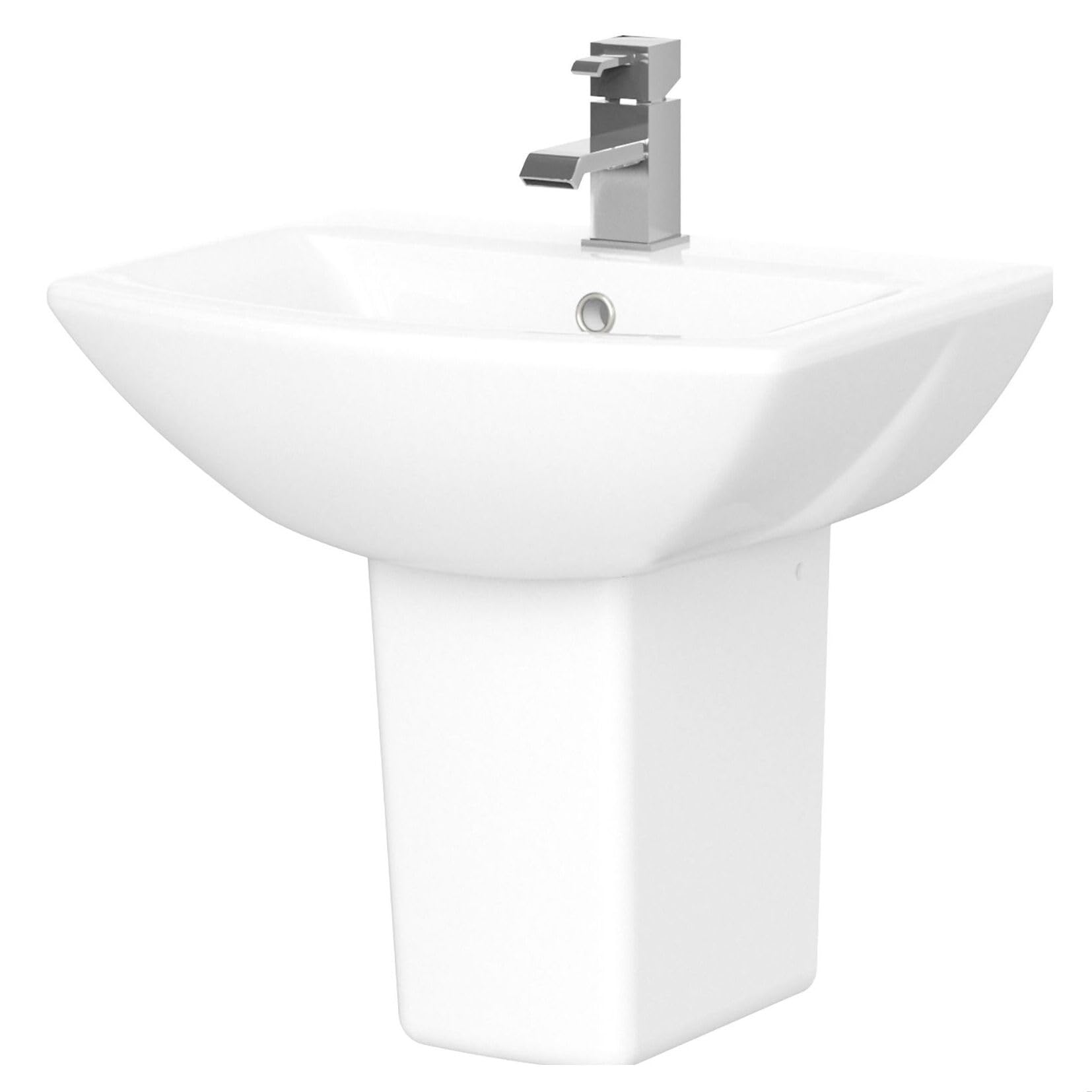 Stramshall Modern White 1 Tap Hole Bathroom Basin & Semi Pedestal - 500Mm 5056211840466