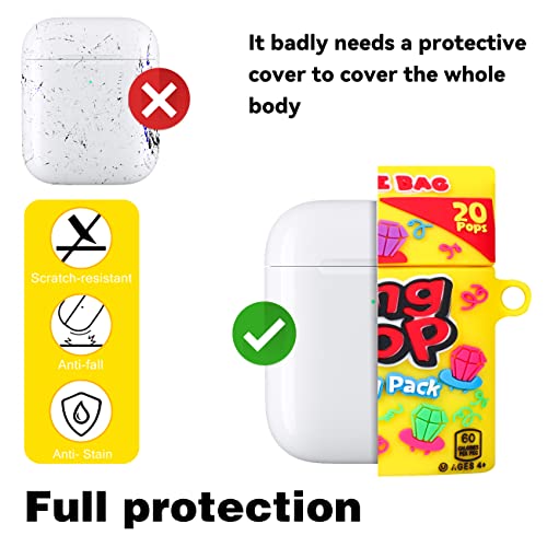 Oqplog For Airpod 2/1 Case Trendy Design Cover For Airpods Silicone Cases Air Pods Cute Funny Cartoon 3D Kawaii Fun Soft Designer Fashion Cool Unique Pretty For Girls Boys Teen Girly Yellow Ring Candy #TOP4