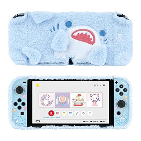 GeekShare Cute Plush Protective Case Cover - Shock-Absorption and Anti-Scratch Skin Case Compatible with Nintendo Switch OLED Model - Plush Shark Cover