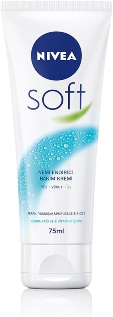NIVEA Soft Nemlendirici Bakım Kremi, 75ml, Yüz Vücut ve El Kremi, Jojoba Yağı ve E Vitamini ile
