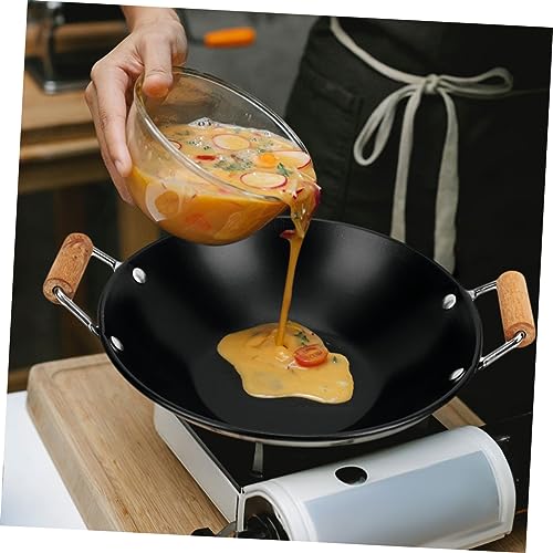 Amosfun Wok 2 Piezas con Mango Doble de Madera 25x8cm miniatura 7