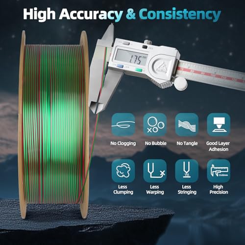 Image of 3D Printer Silk PLA Filament 1.75mm, Shiny Dual Color Bundle, Dimensional Accuracy + /- 0.02 mm, Easy to Print for Most FDM 3D Printers, 4 Spools 1KG Each